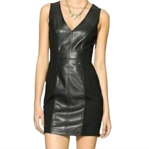 PIPERLIME Bodycon Faux Leather Mini Dress Black Ponte Knit Mix Media Unlined LBD